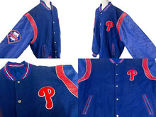 画像をギャラリービューアに読み込む, JH DESIGN JHデザイン リバーシブル バーシティジャケット スタジャン PHILLIES フィリーズ MLB ブルー ウール アクリル レザー XXL 美品 中古 4c075671