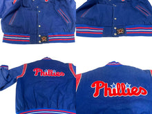 画像をギャラリービューアに読み込む, JH DESIGN JHデザイン リバーシブル バーシティジャケット スタジャン PHILLIES フィリーズ MLB ブルー ウール アクリル レザー XXL 美品 中古 4c075671
