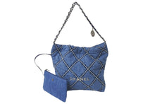 Load image into Gallery viewer, 新品同様 CHANEL シャネル22 デニム チェーンショルダーバッグ ブルー シルバー金具 AS3261 中古 4c075687
