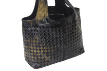 画像をギャラリービューアに読み込む, BOTTEGA VENETA ボッテガヴェネタ イントレチャート ハンドバッグ 138749 エナメル レザー ブラック イエロー 美品 中古 4c075691