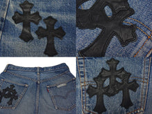 画像をギャラリービューアに読み込む, CHROME HEARTS クロムハーツ × Levi's リーバイス デニムショートパンツ セメタリークロスパッチ レディース 美品 中古 4c075753