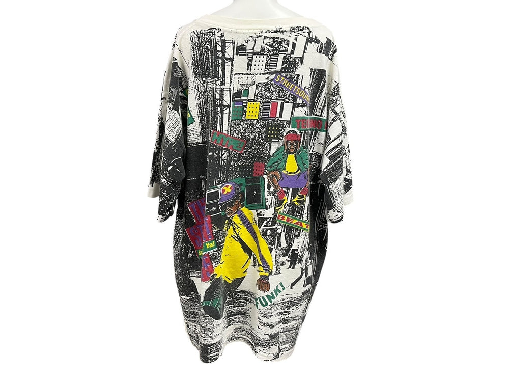VINTAGE Vintage 90's The street life Allover print T-shirt Size 2XL Cotton HIP HOP Multicolor Good condition Used 4c075774