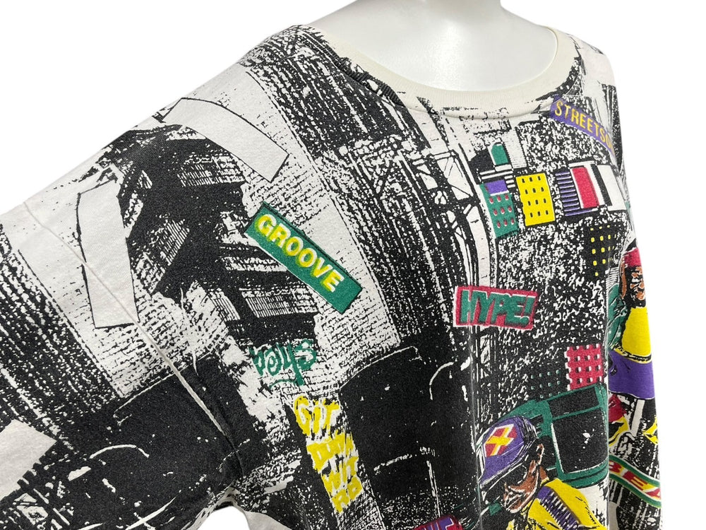 VINTAGE ヴィンテージ 90's The street life 総柄プリントTシャツ サイズ2XL コットン HIP HOP マルチカラー 美品 中古 4c075774