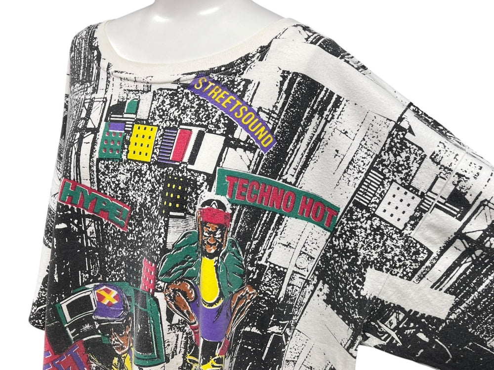 VINTAGE ヴィンテージ 90's The street life 総柄プリントTシャツ サイズ2XL コットン HIP HOP マルチカラー 美品 中古 4c075774