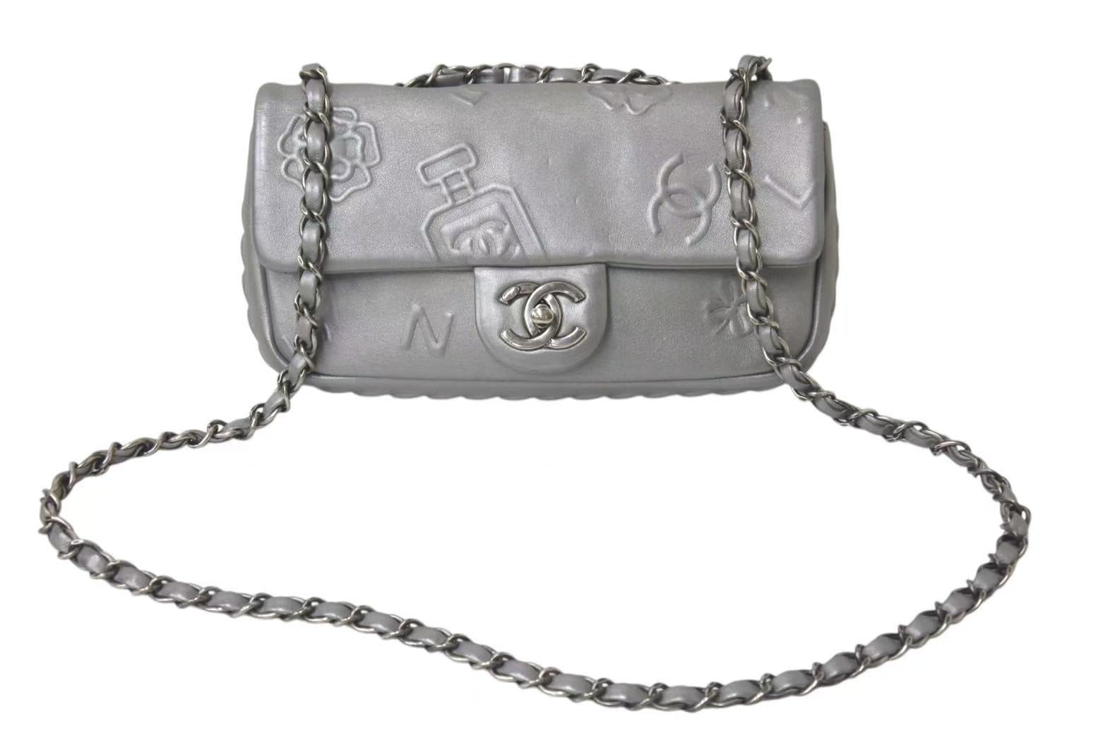 CHANEL シャネル チェーンショルダーバッグ 型押し 19番台 グレー 2014