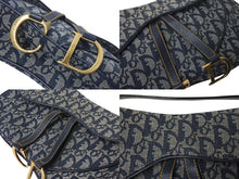 画像をギャラリービューアに読み込む, ChristianDior クリスチャンディオール トロッター ダブルサドルバッグ キャンバス レザー ネイビー ゴールド 美品 中古 4c075853