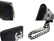Load image into Gallery viewer, CHANEL シャネル 長財布 カンボンライン オーガナイザー 10番台 ラムスキン ブラック ホワイト ピンク シルバー金具 美品 中古 4c075867