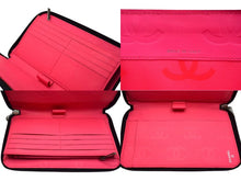 Load image into Gallery viewer, CHANEL シャネル 長財布 カンボンライン オーガナイザー 10番台 ラムスキン ブラック ホワイト ピンク シルバー金具 美品 中古 4c075867