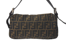 画像をギャラリービューアに読み込む, FENDI フェンディ マンマバケット ワンショルダーバッグ ズッカ柄 コットンキャンバス レザー シルバー金具 ブラウン 美品 中古 4c075869
