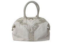 Load image into Gallery viewer, Yves saint Laurent イヴ サンローラン イージーロック スタッズ ハンドバッグ トートバッグ ホワイト シルバー金具 美品 中古 4c076039