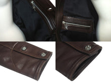 画像をギャラリービューアに読み込む, 極美品 CHROME HEARTS クロムハーツ 初期 レザーカバーオールジャケット サイズM クロスボール シルバー925 ブラウン 中古 4c076087