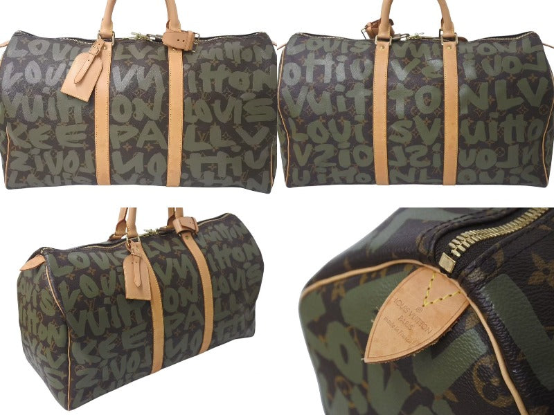 極美品 LOUIS VUITTON ルイヴィトン モノグラム グラフィティ キーポル50 M92196 ブラウン カーキ ゴールド金具 中古 4c076091
