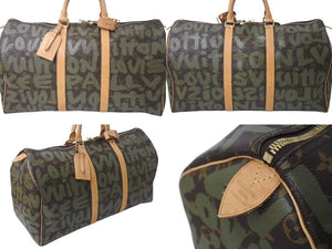 Very good condition LOUIS VUITTON Monogram Graffiti Keepall 50 M92196 Brown Khaki Gold Hardware Used 4c076091