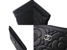 Load image into Gallery viewer, 極美品 CHANEL シャネル カードケース ココマーク カメリア 24番台 ブラック シルバー金具 中古 4c076196