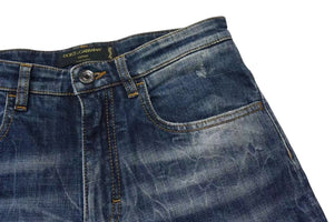 DOLCE&GABBANA Dolce&ガBBANA denim distressed flare pants with sequins, blue and gold, size 38, excellent condition, pre-owned. (4c076239)