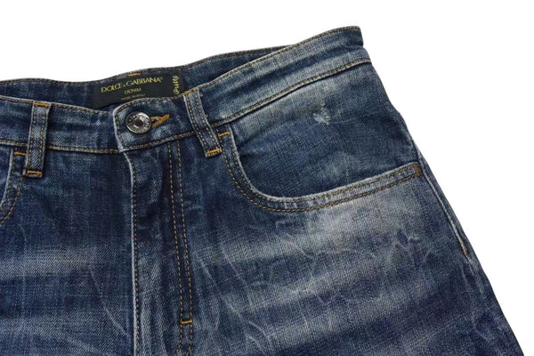 DOLCE&GABBANA Dolce&ガBBANA denim distressed flare pants with sequins, blue and gold, size 38, excellent condition, pre-owned. (4c076239)
