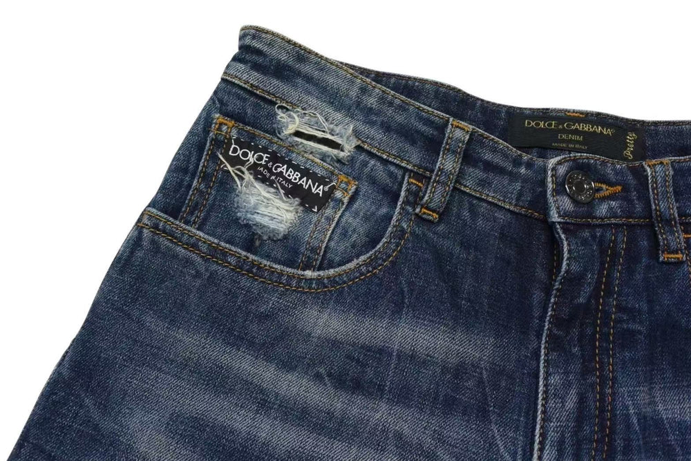 DOLCE&GABBANA Dolce&ガBBANA denim distressed flare pants with sequins, blue and gold, size 38, excellent condition, pre-owned. (4c076239)