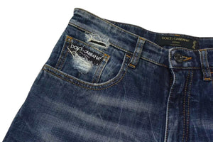 DOLCE&GABBANA Dolce&ガBBANA denim distressed flare pants with sequins, blue and gold, size 38, excellent condition, pre-owned. (4c076239)