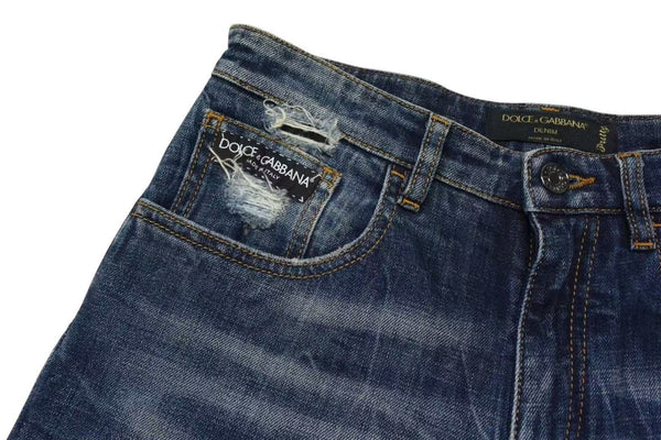 DOLCE&GABBANA Dolce&ガBBANA denim distressed flare pants with sequins, blue and gold, size 38, excellent condition, pre-owned. (4c076239)