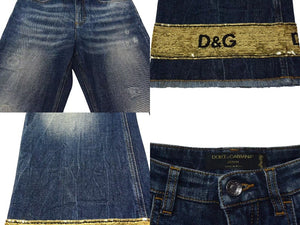 DOLCE&GABBANA Dolce&ガBBANA denim distressed flare pants with sequins, blue and gold, size 38, excellent condition, pre-owned. (4c076239)