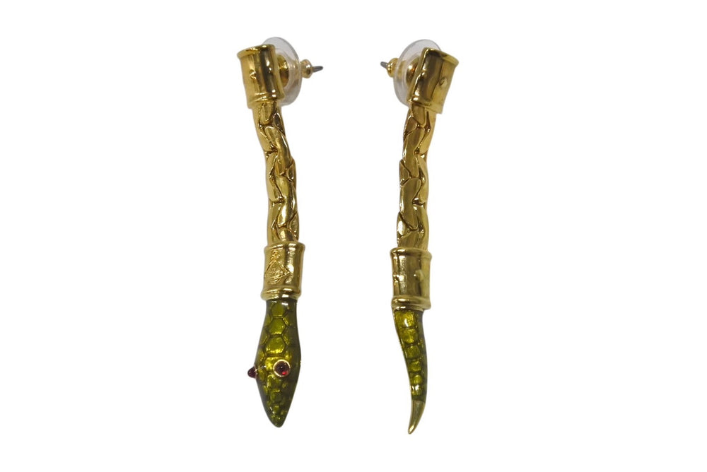 Very good condition Vivienne Westwood Earrings both ears Snake GP Green Red Gold hardware Used 4c076319