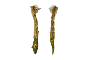 Very good condition Vivienne Westwood Earrings both ears Snake GP Green Red Gold hardware Used 4c076319