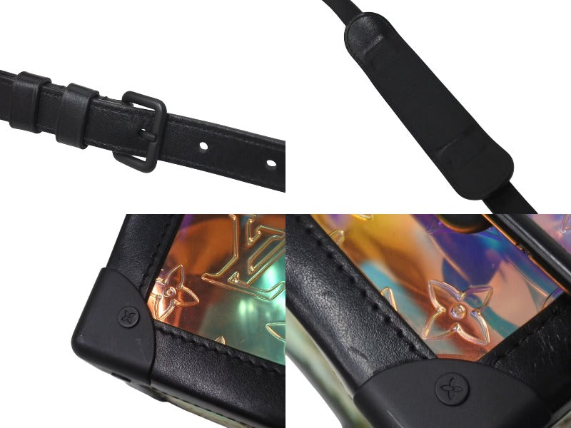 極美品 LOUIS VUITTON ルイヴィトン M55932 モノグラム プリズム ソフトトランク ショルダーバッグ レザー ホログラム ブラック 中古 4c076409