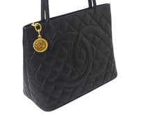 Load image into Gallery viewer, CHANEL シャネル 復刻トートバッグ ハンドバッグ A01804 キャビアスキン 6番台 ブラック ココマーク ロゴ 鞄 ゴールド金具 良品 中古 4c076435