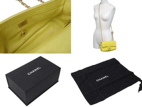 CHANEL シャネル ミニマトラッセ 20 ココボール チェーン ショルダーバッグ イエロー ラムスキン ランダム番台 ゴールド金具 美品 中古 4c076439