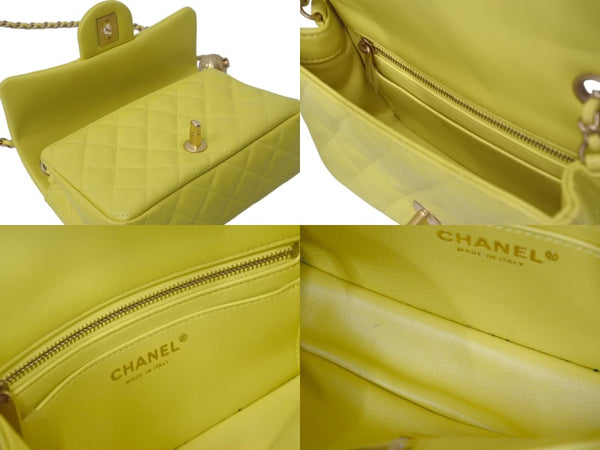 CHANEL シャネル ミニマトラッセ 20 ココボール チェーン ショルダーバッグ イエロー ラムスキン ランダム番台 ゴールド金具 美品 中古 4c076439