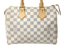 画像をギャラリービューアに読み込む, LOUIS VUITTON ルイヴィトン スピーディ25 ハンドバッグ N41371 ダミエアズールキャンバス ホワイト ブラウン 美品 中古 4c076460