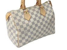 画像をギャラリービューアに読み込む, LOUIS VUITTON ルイヴィトン スピーディ25 ハンドバッグ N41371 ダミエアズールキャンバス ホワイト ブラウン 美品 中古 4c076460
