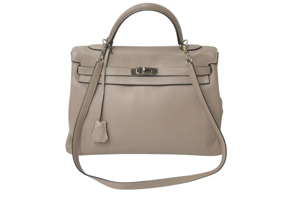 極美品 HERMES エルメス ケリー35 ハンドバッグ □N刻 2010年 内縫い トリヨンクレマンス トゥルティエールグレー シルバー金具 中古 4c076473