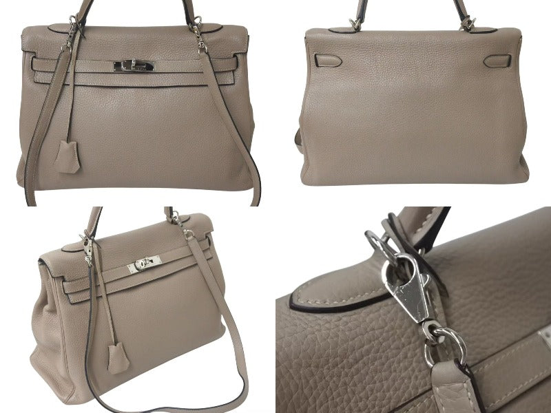 極美品 HERMES エルメス ケリー35 ハンドバッグ □N刻 2010年 内縫い トリヨンクレマンス トゥルティエールグレー シルバー金具 中古 4c076473