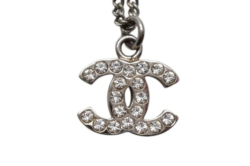 CHANEL シャネル ココマーク ネックレス 重量約5.9g 全長約44cm C12V刻印 シルバー メタル ラインストーン 美品 中古 4c076480