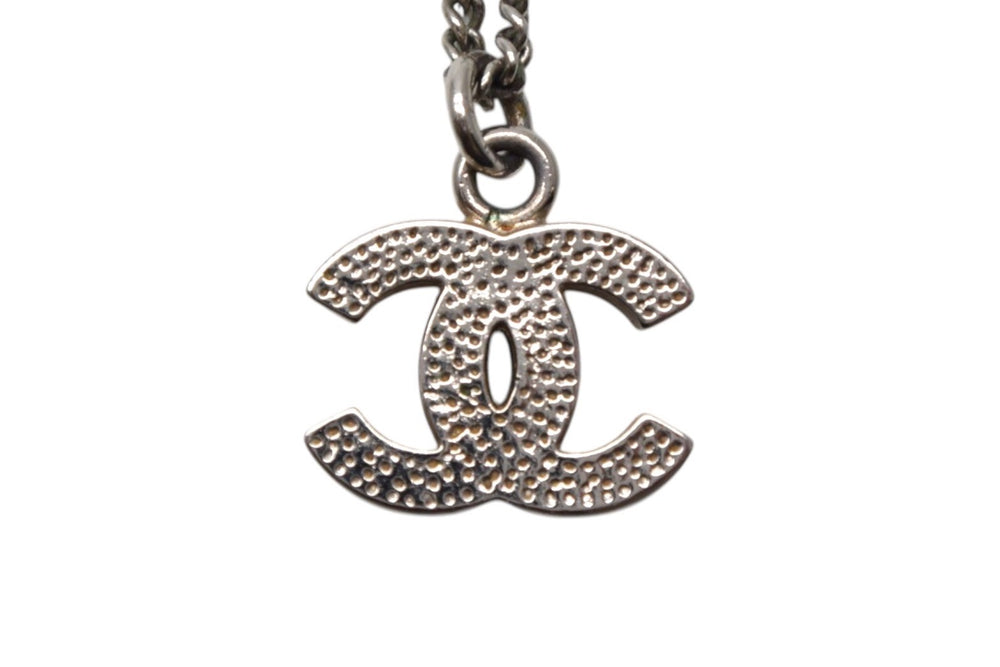 CHANEL Coco Mark Necklace Weight approx. 5.9g Total length approx. 44cm C12V stamp Silver Metal Rhinestone Good Condition Used 4c076480
