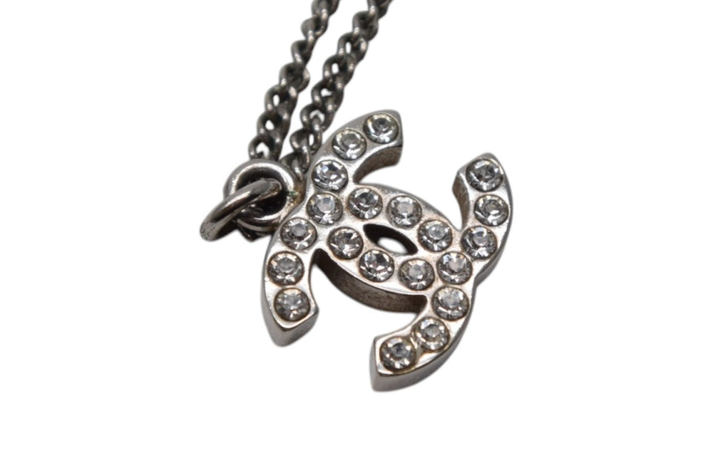 CHANEL Coco Mark Necklace Weight approx. 5.9g Total length approx. 44cm C12V stamp Silver Metal Rhinestone Good Condition Used 4c076480