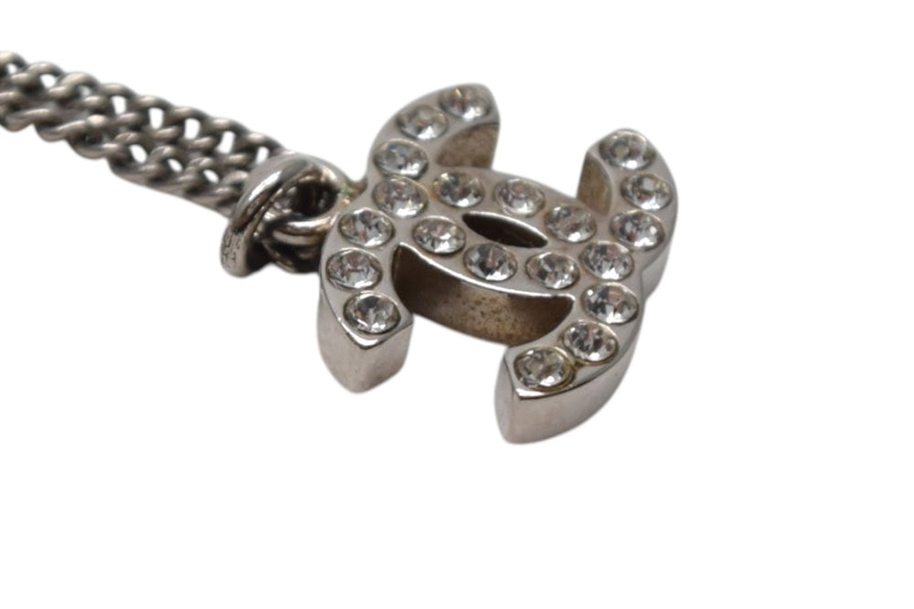 CHANEL Coco Mark Necklace Weight approx. 5.9g Total length approx. 44cm C12V stamp Silver Metal Rhinestone Good Condition Used 4c076480