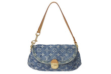 Load image into Gallery viewer, LOUIS VUITTON ルイヴィトン モノグラムデニム ミニプリーティ ハンドバッグ M95050 レザー ブルー 美品 中古 4c076528