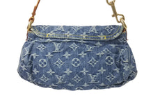 Load image into Gallery viewer, LOUIS VUITTON ルイヴィトン モノグラムデニム ミニプリーティ ハンドバッグ M95050 レザー ブルー 美品 中古 4c076528