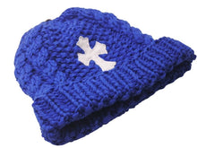 画像をギャラリービューアに読み込む, 新品未使用 CHROME HEARTS クロムハーツ カシミヤ クロスパッチ ビーニー ニットキャップ 帽子 ブルー 中古 4c076529