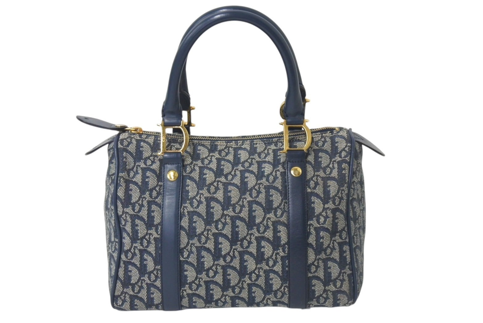 【美品】ディオール　ハンドバッグ　2way　オーバル　トロッター　レザー　紺色 CHRISTIAN DIOR クリスチャンディオール トロッター ハンドバッグ