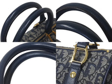 Load image into Gallery viewer, CHRISTIAN DIOR クリスチャンディオール トロッター ハンドバッグ PZ1002 キャンバス レザー ネイビー グレー ゴールド 美品 中古 4c076537