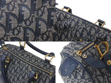 Load image into Gallery viewer, CHRISTIAN DIOR クリスチャンディオール トロッター ハンドバッグ PZ1002 キャンバス レザー ネイビー グレー ゴールド 美品 中古 4c076537
