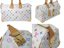 画像をギャラリービューアに読み込む, LOUIS VUITTON ルイヴィトン ボストンバッグ スピーディ40 村上隆 M93216 ホワイト マルチカラー PVC レザー ゴールド金具 美品 中古 4c076551
