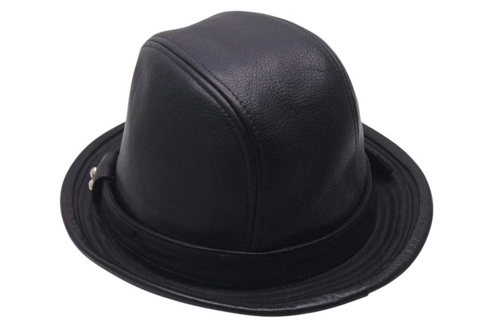 CHROME HEARTS クロムハーツ フェドラ レザーハット 帽子 サイズM ガンスリンガーベルト BSフレア ブラック シルバ−925 美品 中古 4c076567