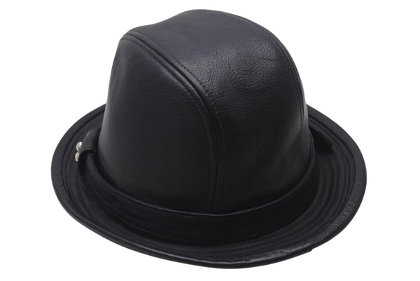 CHROME HEARTS クロムハーツ フェドラ レザーハット 帽子 サイズM ガンスリンガーベルト BSフレア ブラック シルバ−925 美品 中古 4c076567