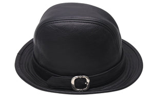 CHROME HEARTS クロムハーツ フェドラ レザーハット 帽子 サイズM ガンスリンガーベルト BSフレア ブラック シルバ−925 美品 中古 4c076567