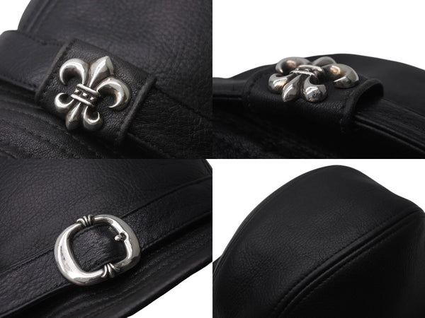 CHROME HEARTS クロムハーツ フェドラ レザーハット 帽子 サイズM ガンスリンガーベルト BSフレア ブラック シルバ−925 美品 中古 4c076567