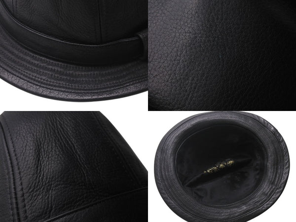 CHROME HEARTS クロムハーツ フェドラ レザーハット 帽子 サイズM ガンスリンガーベルト BSフレア ブラック シルバ−925 美品 中古 4c076567